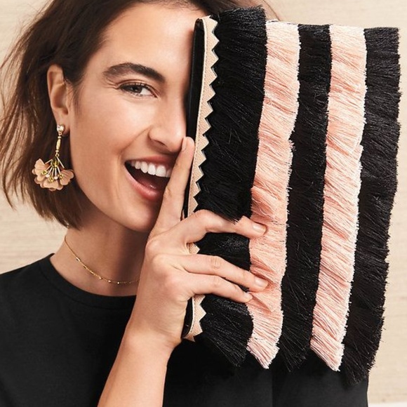 Stella & Dot | Eloise Blush+Black Fringe Clutch Retired - Picture 2 of 7
